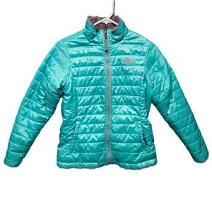 The North Face Girls Reversible Mossbud Swirl Jacket L 14/16 Teal Purple TB5M